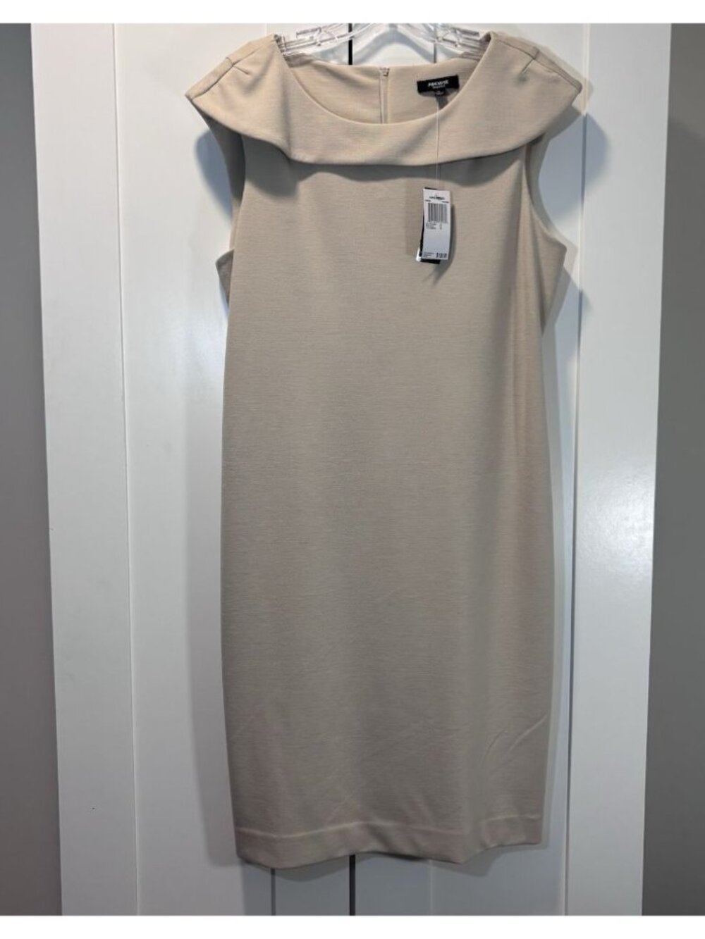 Premise Dresses NWT Women’s 12 Tiger Sand Ponte Sheath Dress Foldover Neck Tan